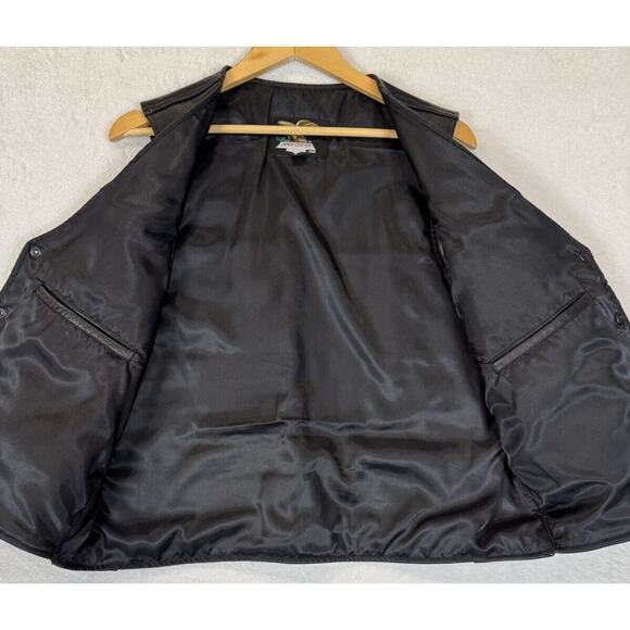 Motorcycle Biker Vest Mens XL Black Leather USA Flag Patriotic Snap Vintage 90s - Picture 4 of 7